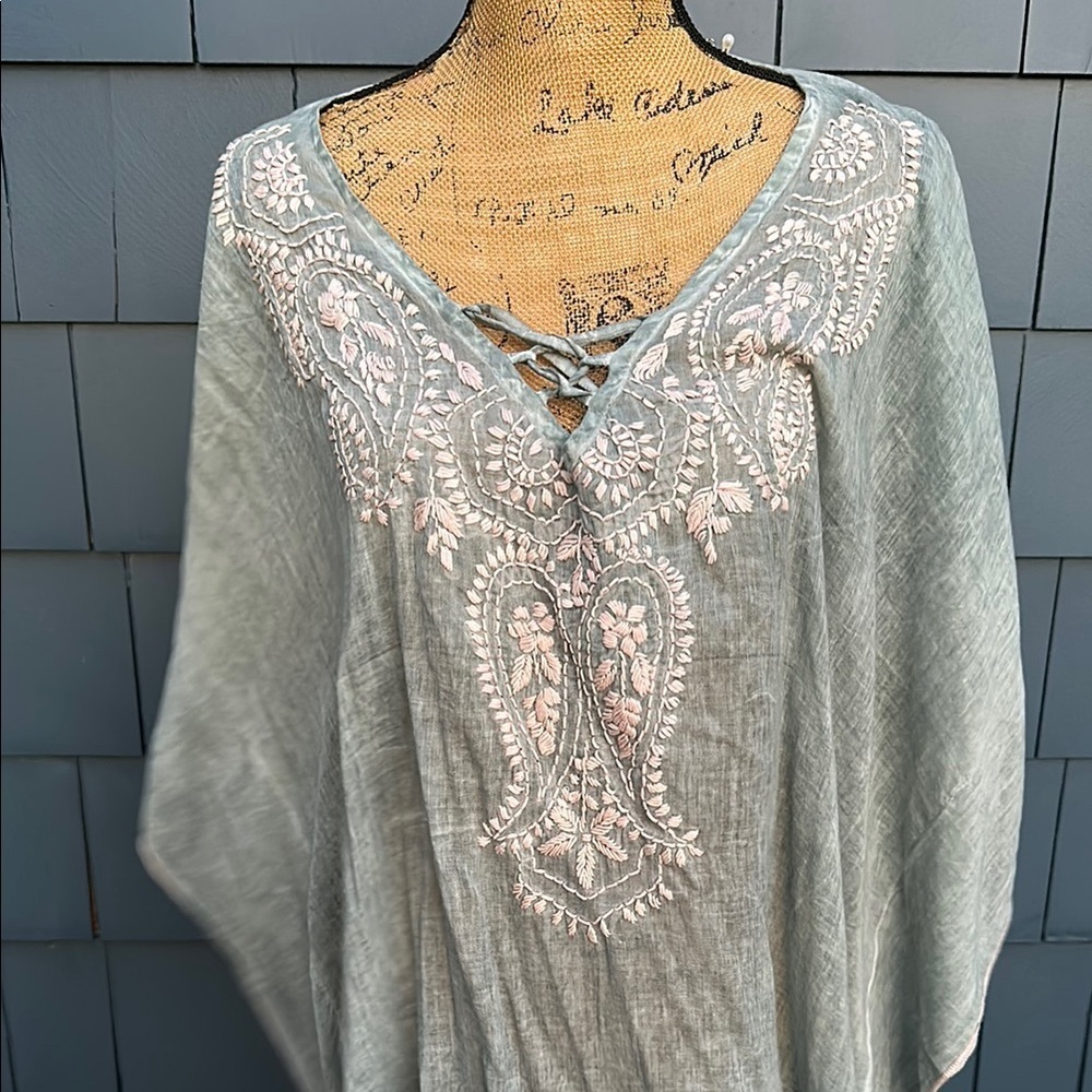 Anthropologie Gray and Pink Swim Coverup Z&L blue sheer embroidered Indian